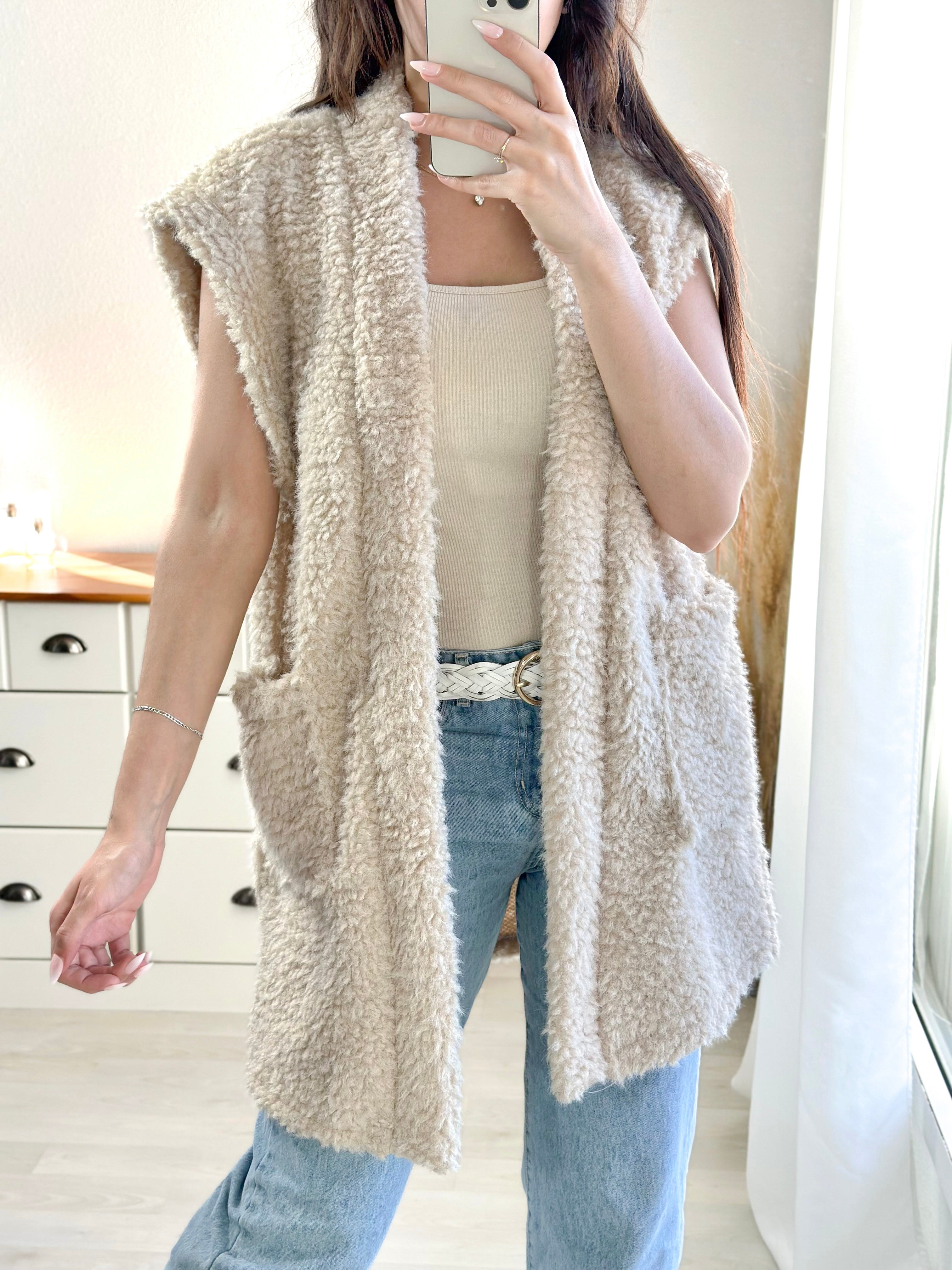 Gilet long moumoute SOFIA - beige