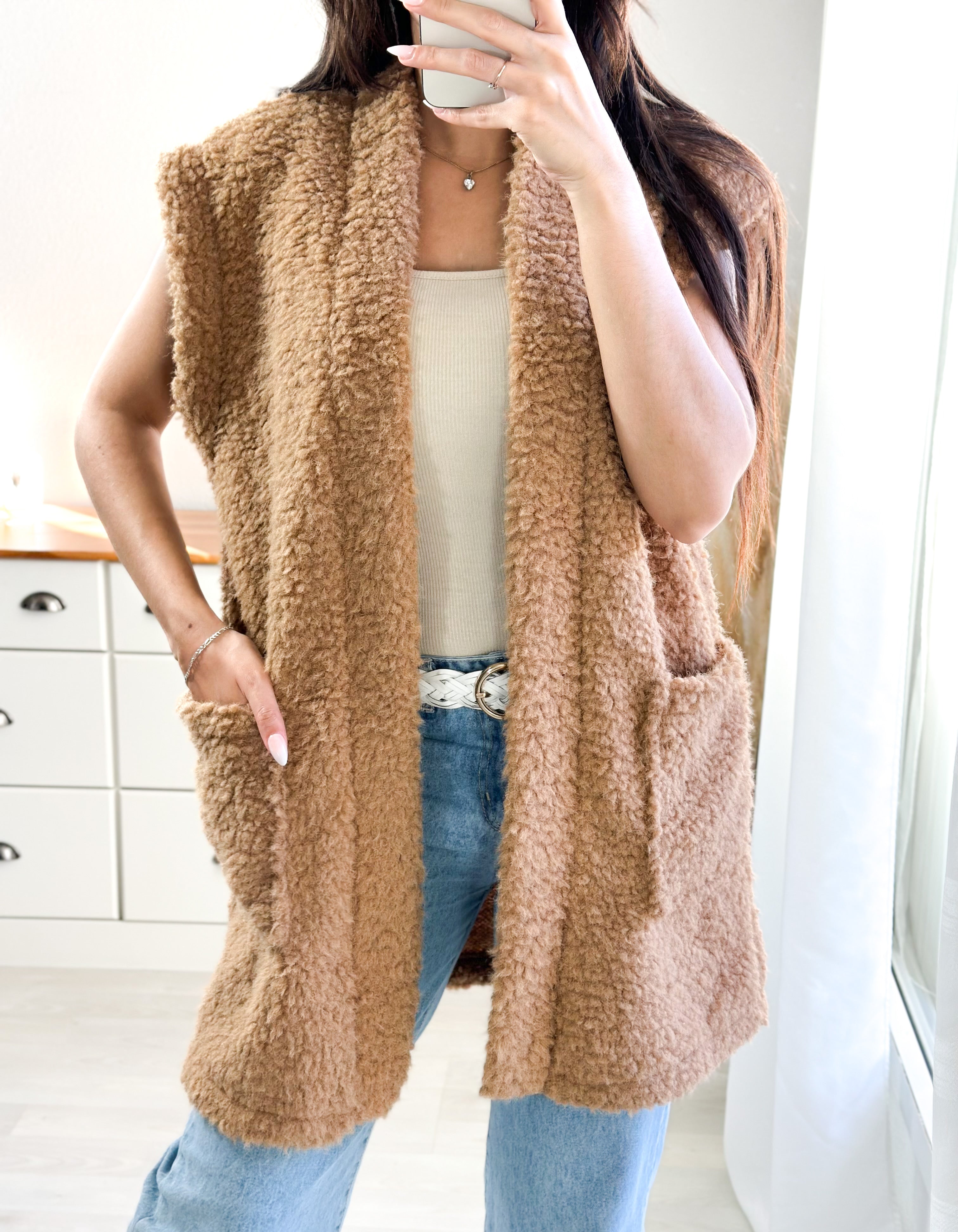 Gilet long moumoute SOFIA - camel