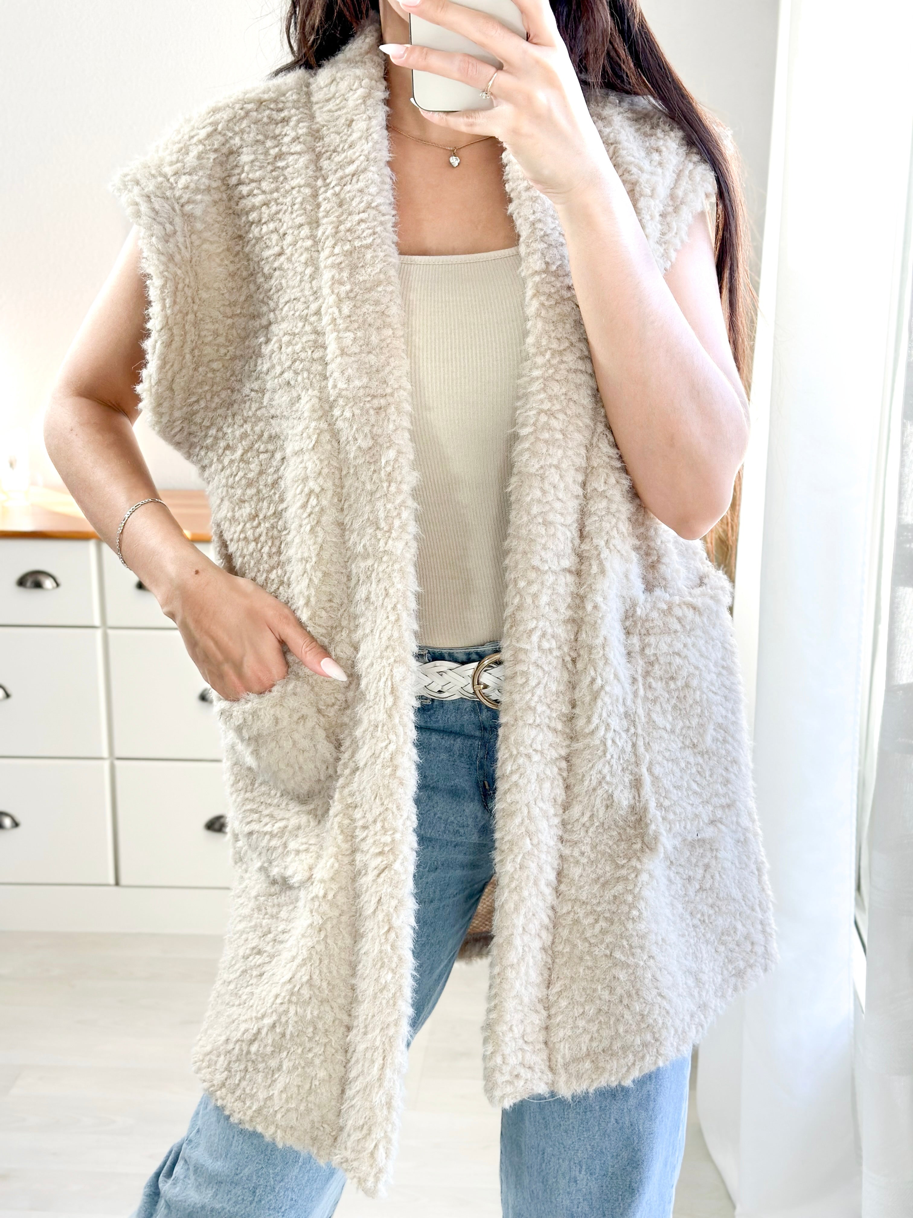 Gilet long moumoute SOFIA - beige